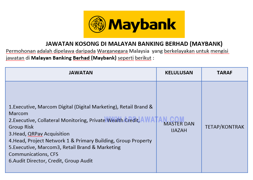 Jawatan Kosong di Malayan Banking Berhad (Maybank) Appjawatan