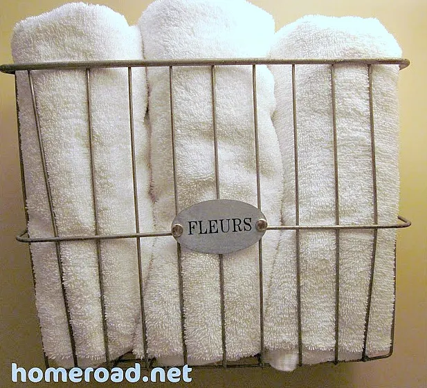 DIY Repurposed Towel basket with fleurs tag