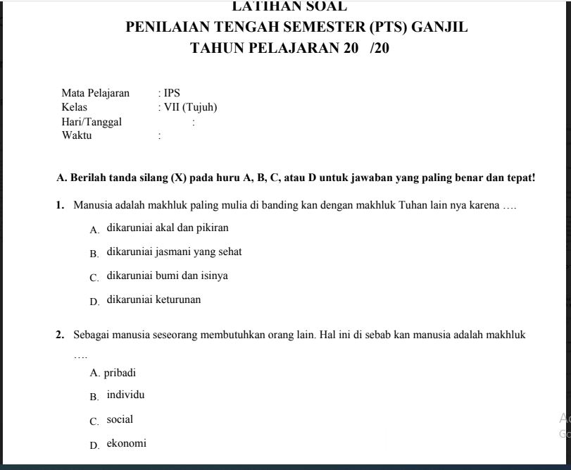 Contoh Soal Ips Kelas 7 Semester 2 - Soal Kelasmu