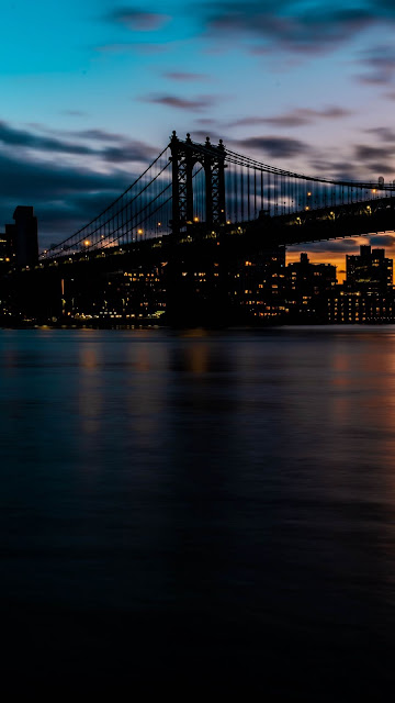 Free wallpaper Sunset Bridge, Sea, buildings