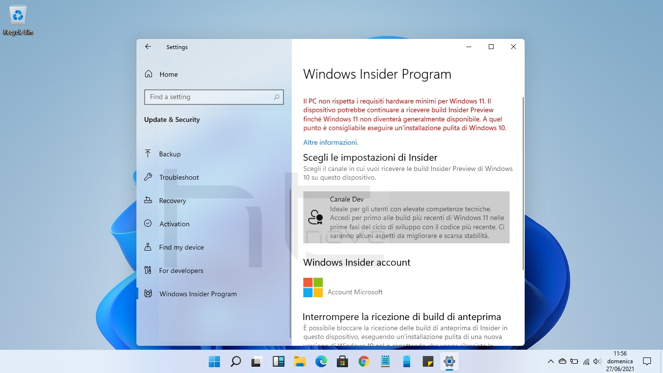 Windows 11, come accedere adesso al canale Dev Insider anche senza requisiti hardware