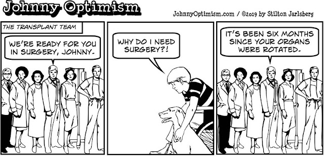 johnny optimism, medical, humor, sick, jokes, boy, wheelchair, doctors, hospital, stilton jarlsberg, transplant, surgeons, surgery, organs, rotation