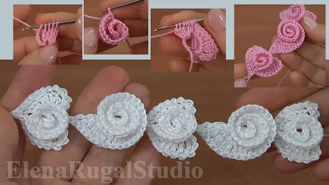 Preciosa Puntilla de Pétalos  Orilla tejida a Crochet 