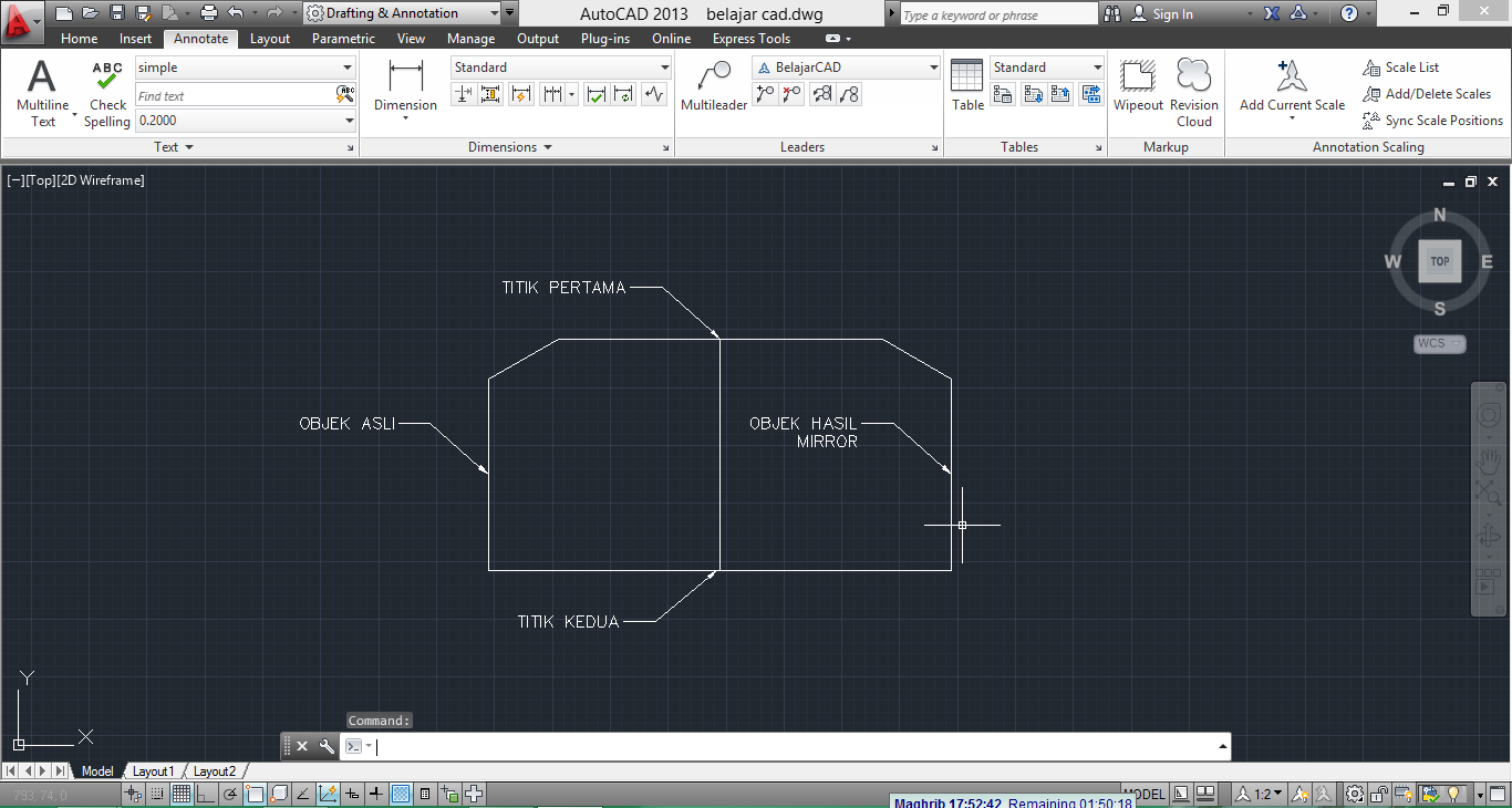 Cara Menggunakan Perintah Mirror di Dalam AutoCAD Kulicad