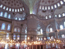 Interior of The Blue Mosque, Istanbul, with its 20,000 blue tiles