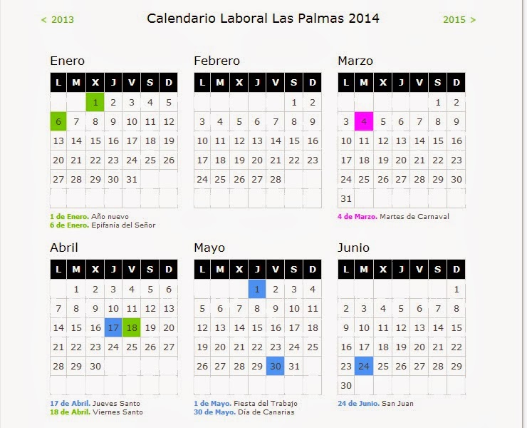 CATTGLOBAL SalcaiUtinsa S.A. CALENDARIO LABORAL LAS PALMAS 2014 CATTGLOBAL SalcaiUtinsa S.A. CALENDARIO LABORAL LAS PALMAS 2014