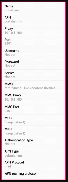 Vodafone APN settings