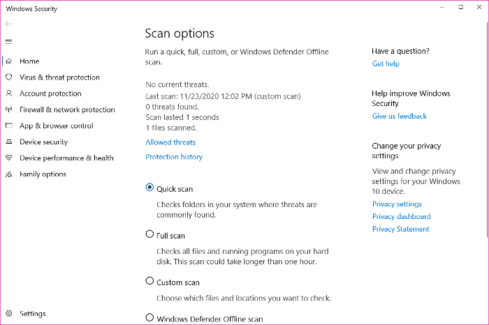 microsoft Defender สแกนแต่ละไฟล์