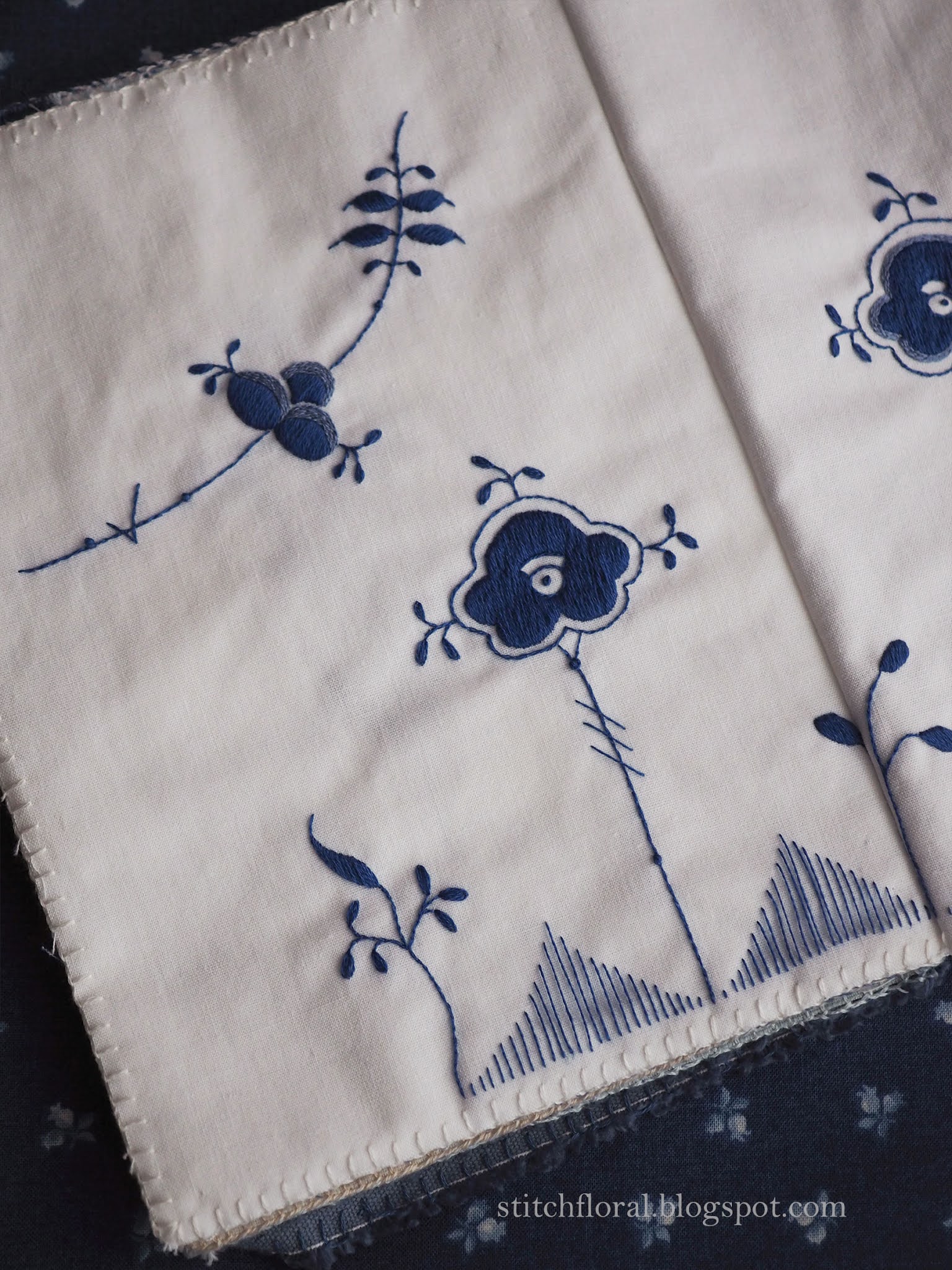 blue folk embroidery
