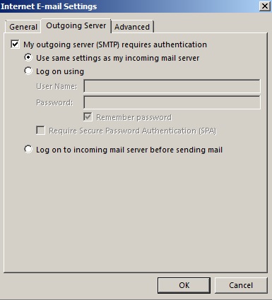 Chuyển sang tab Outgoing Server Chuyển sang tab Outgoing Server