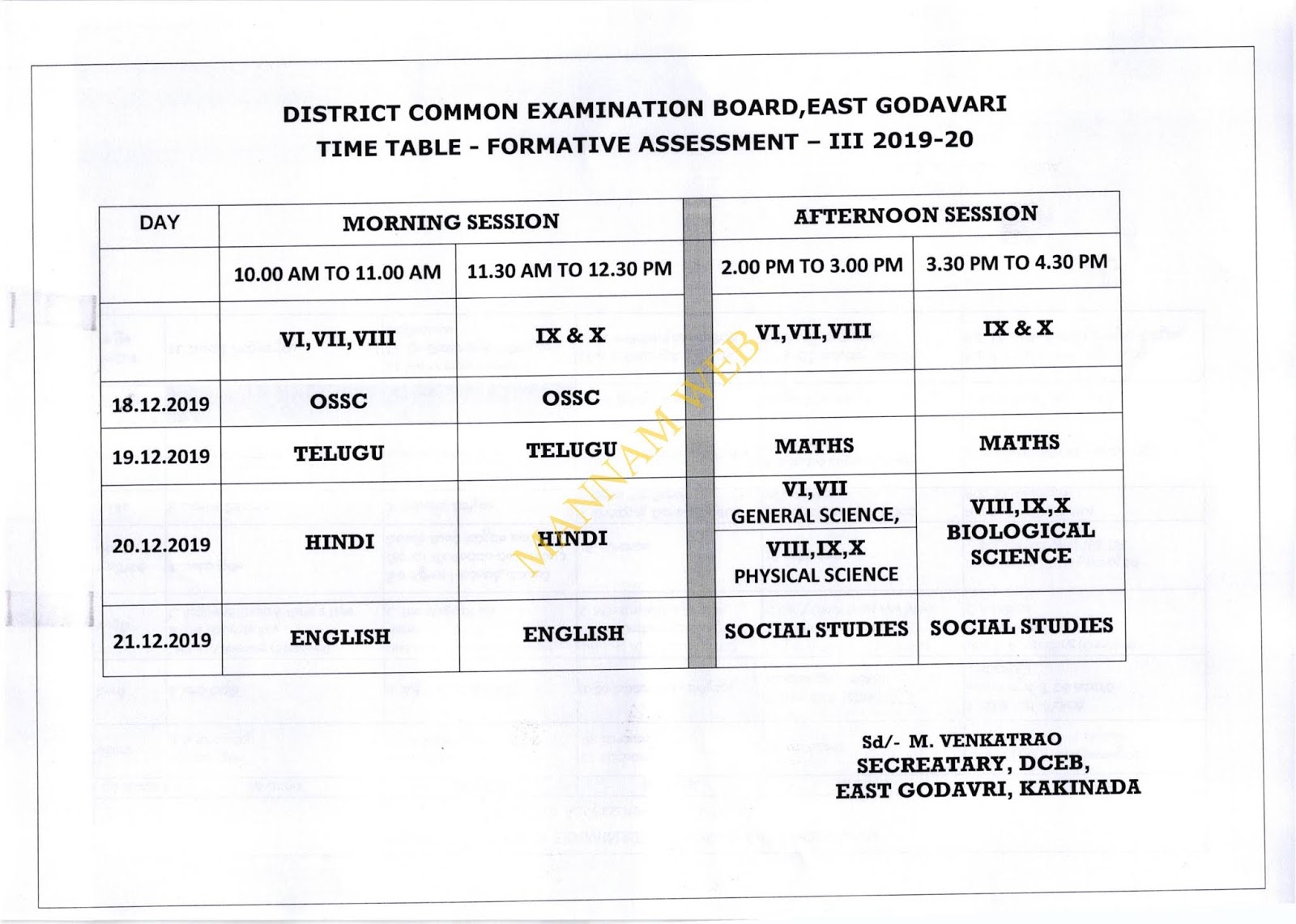 FA 3 Syllabus and Time table