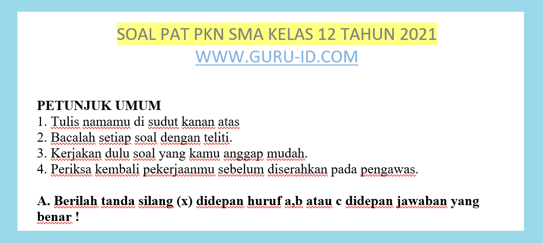 contoh soal PKN kelas 12