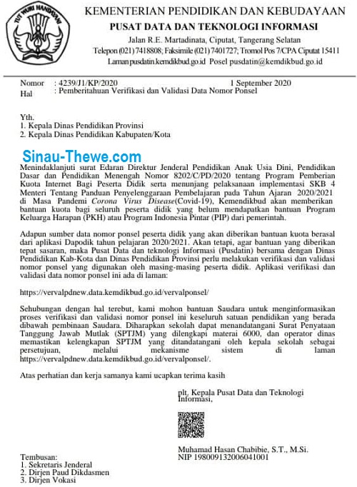 Surat Edaran Verifikasi Dan Validasi Data Nomor Ponsel Di Dapodik Sinau Thewe Com
