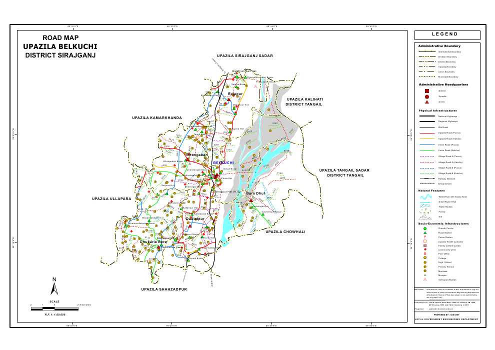 Belkuchi Upazila Road Map Sirajganj District Bangladesh