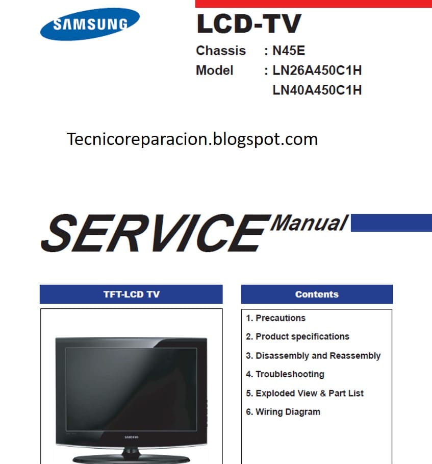 TV Samsung LN26A450C1H LN40A450C1H N45E Diagrama SM | Reparación Técnica