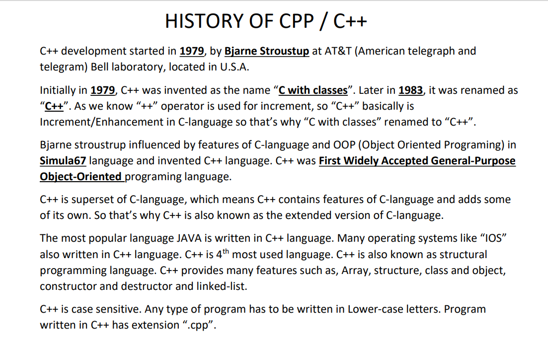 HISTORY OF CPP / C++
