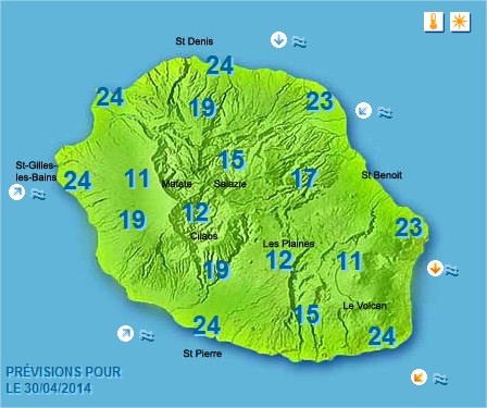 Prévisions météo Réunion pour le Mercredi 30/04/14