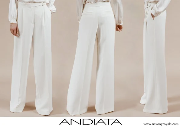 Princess Sofia wore wide legged full length white trousers from Andiata