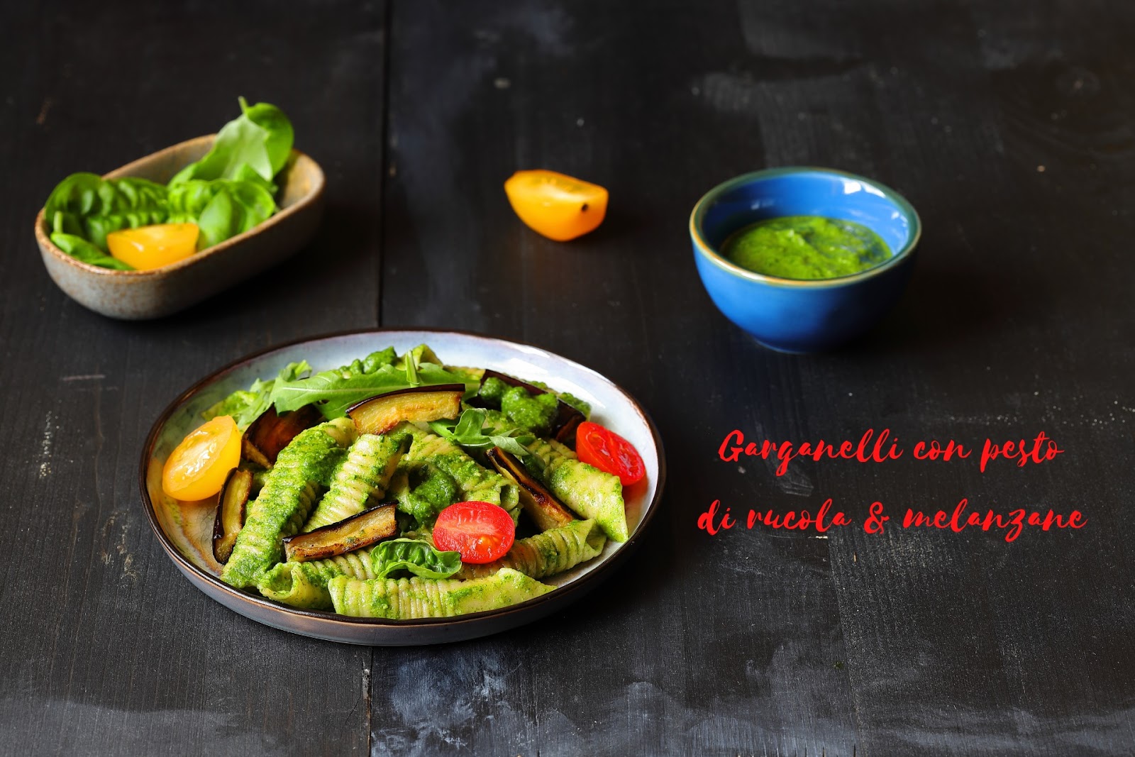 Garganelli con pesto di rucola e melanzane la cuoca eclettica