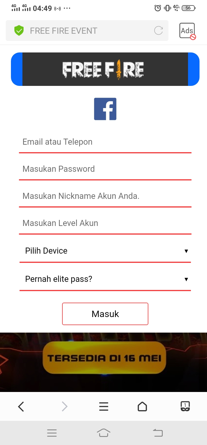SCRIPT WEB PHISING FF TAMPILAN INCUBATOR MAGMA RIDGE BULAN