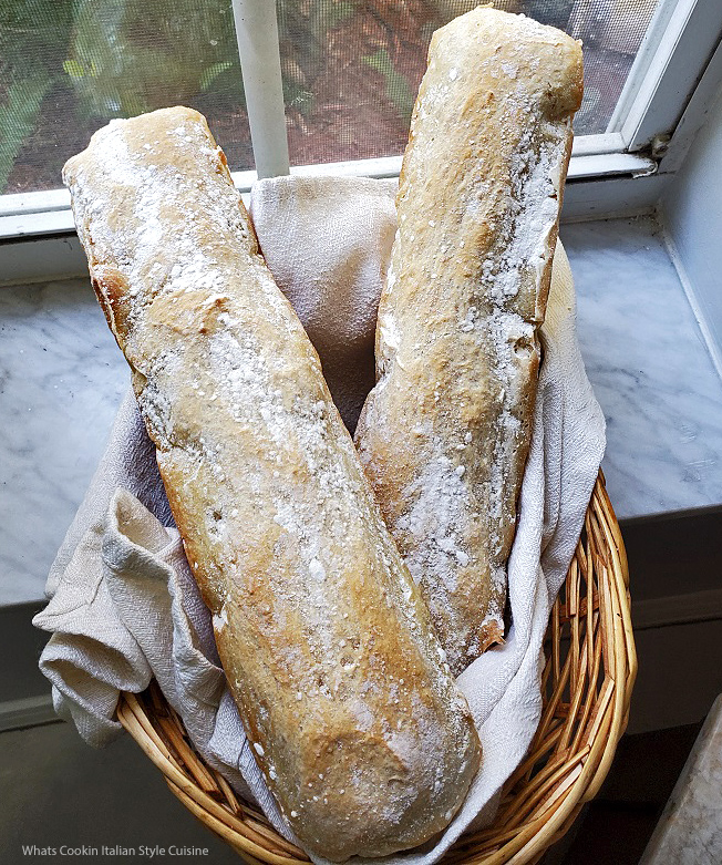 homemade Italian stick bread in a basket