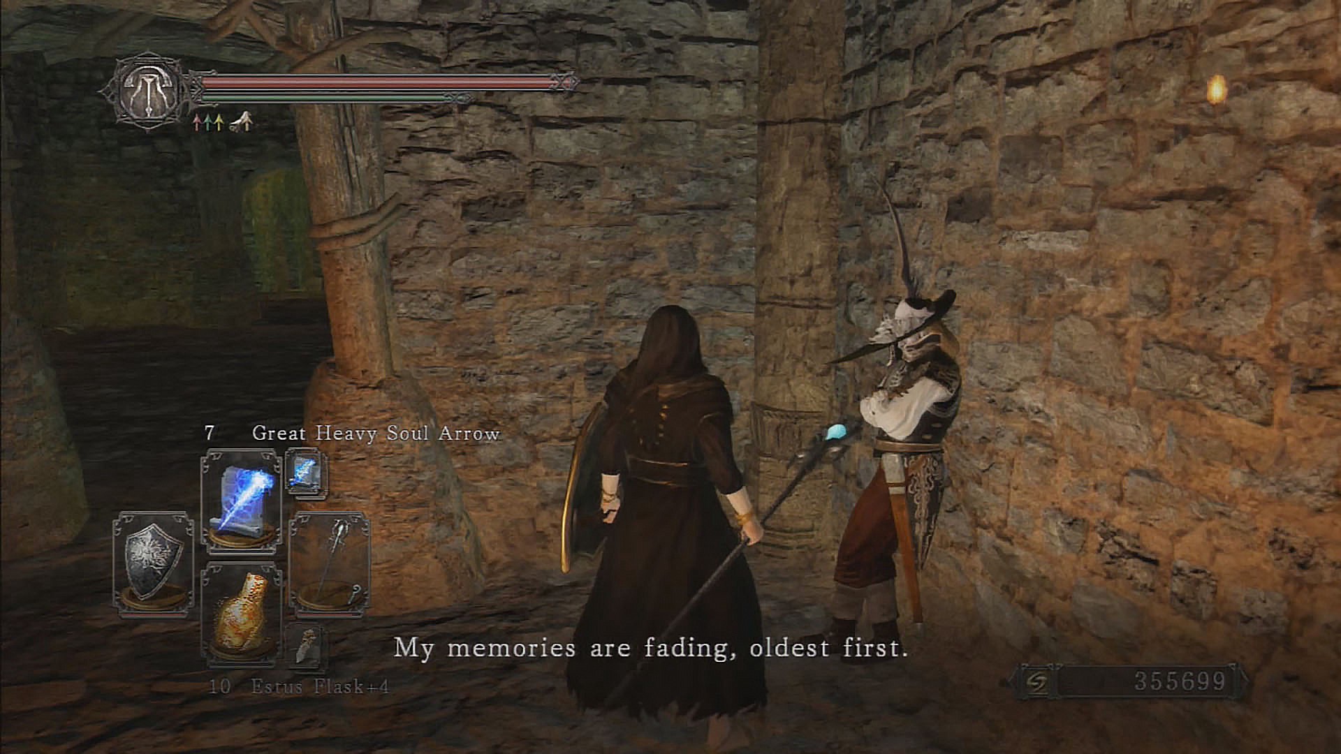 Cena de Dark Souls 2 em um diálogo com a personagem Lucatiel