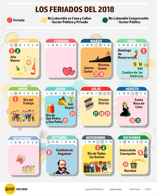 descarga el mejor calendario 2018 de peru con feriados y días festivos