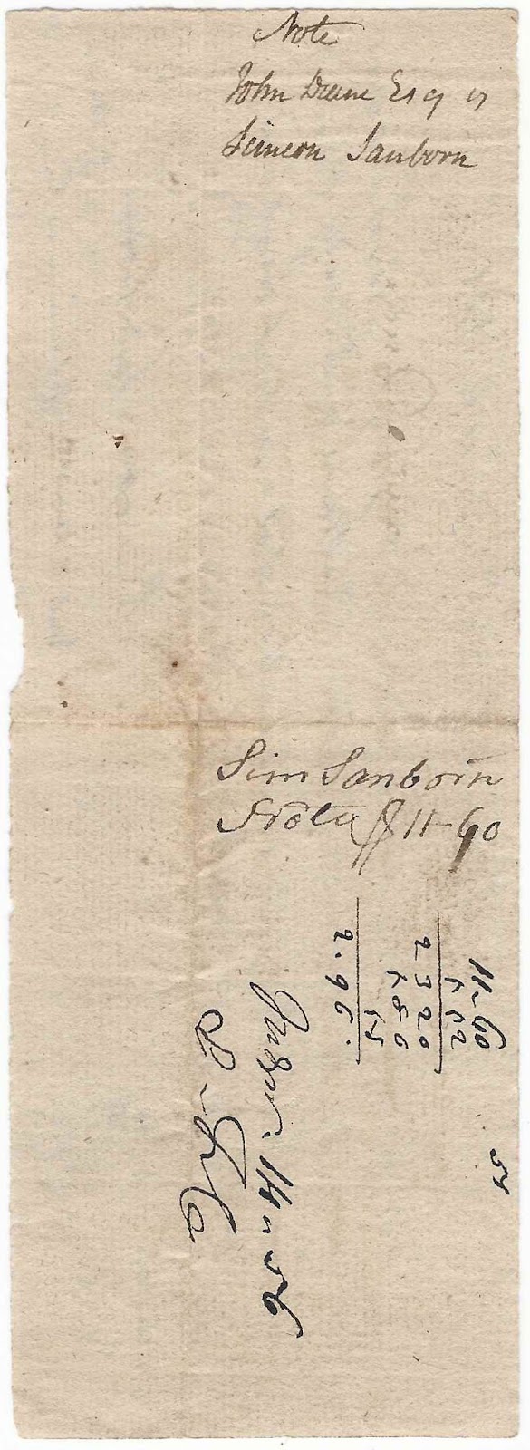 Heirlooms Reunited 1801 Note given by Simeon Sanborn to John Deane, at