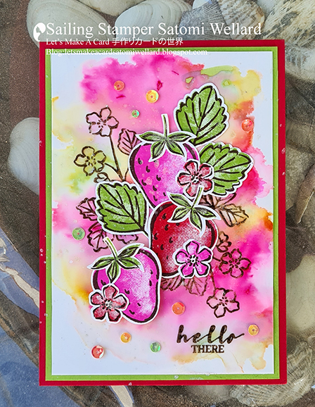 Stampin'Up! Sweet Strawberry Alcohol Maker Background Card by Sailing Stamper Satomi Wellard
