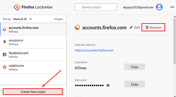 รหัสผ่านที่บันทึกไว้ใน Firefox