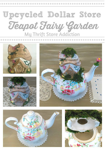 upcycled dollar store teapot fairy garden 