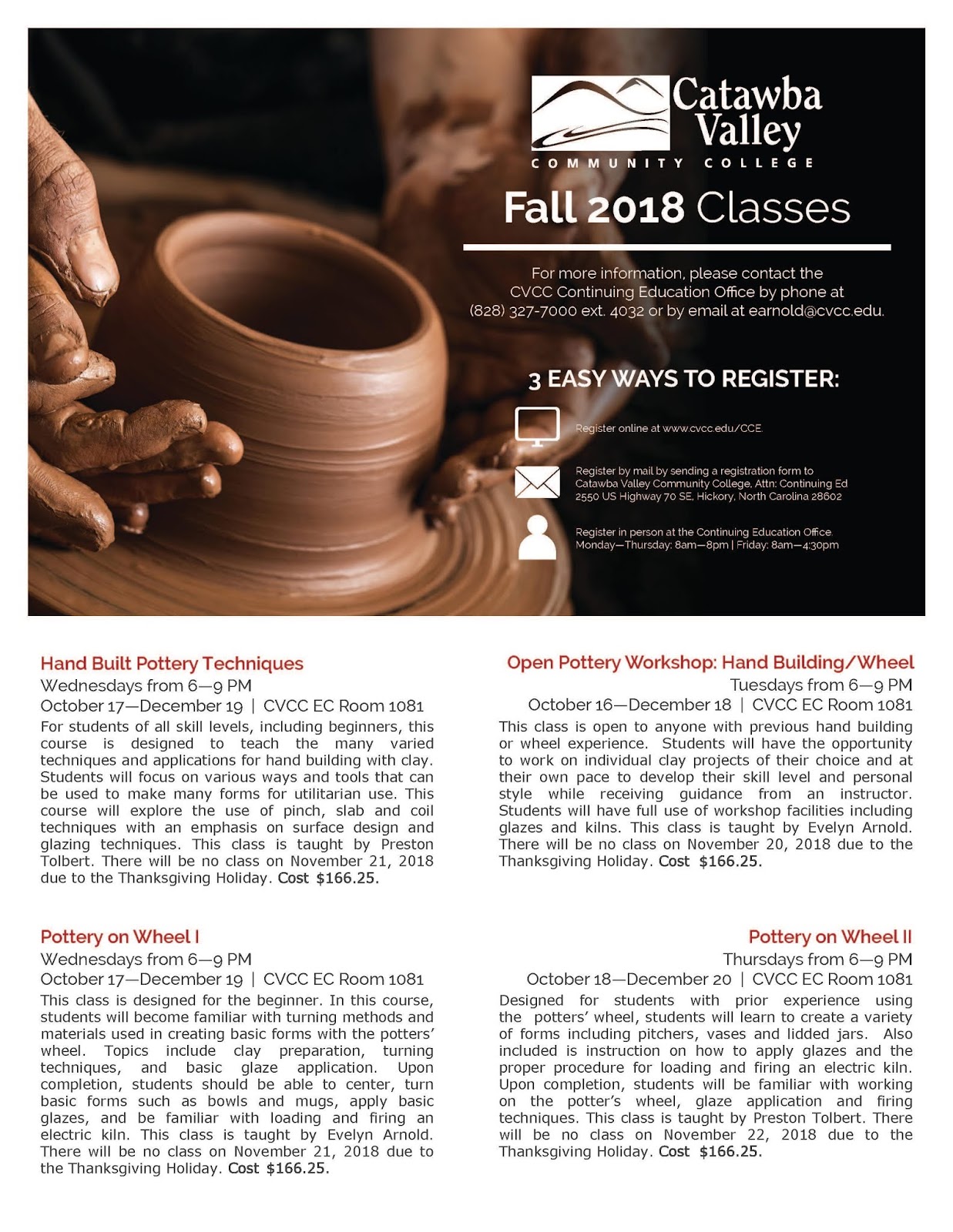 Fall pottery classes at Catawba Valley Community College