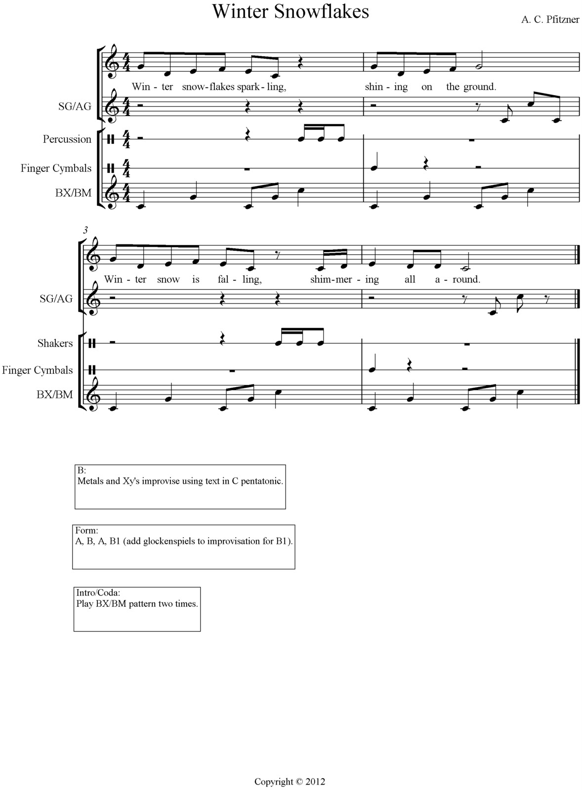 O For Tuna Orff Winter Snowflakes Song With Orff Arrangement And Improvisation