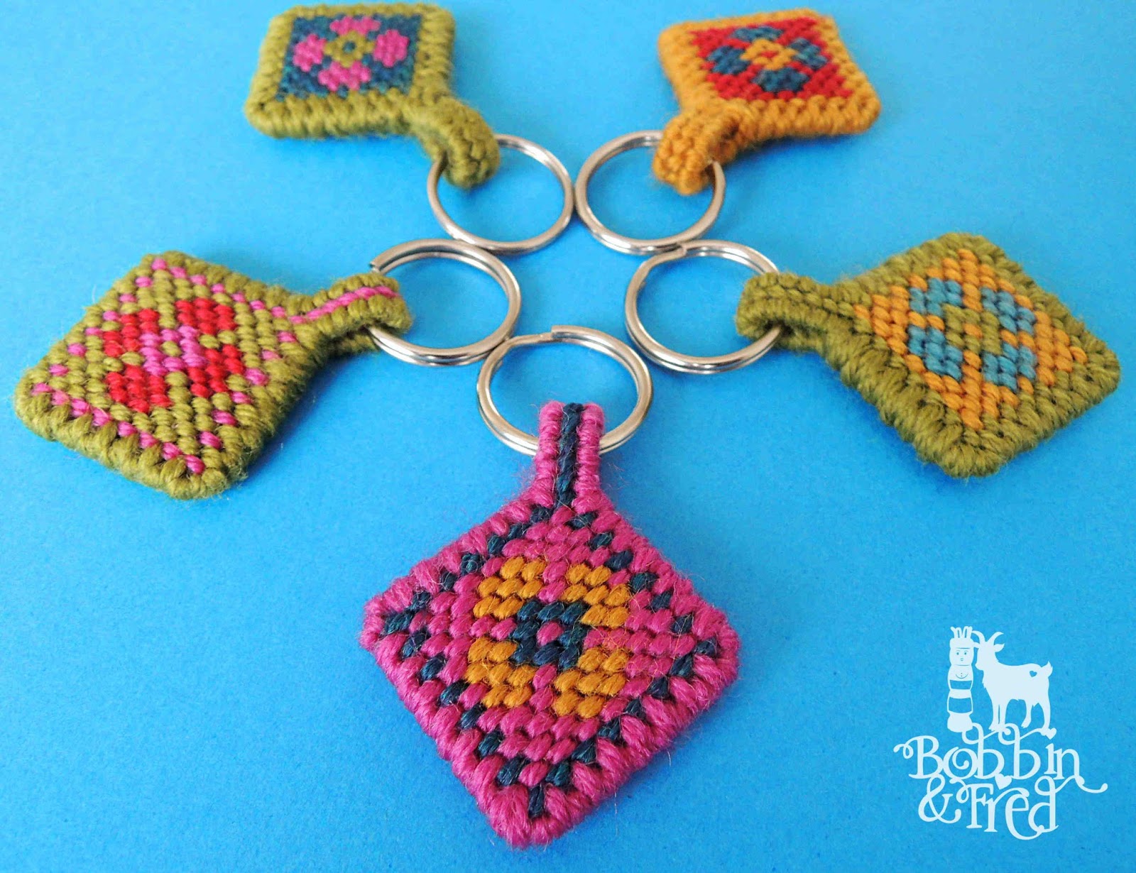 DIY Flower Power Tapestry Keyring Sewing with Bobbin and Fred