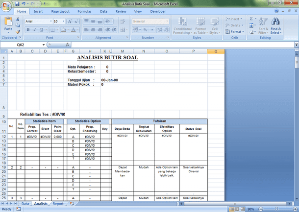 Aplikasi Analisis Butir Soal Essay dan Pilihan Ganda dengan Microsoft Excel Aplikasi Analisis Butir Soal Essay dan Pilihan Ganda dengan Microsoft Excel