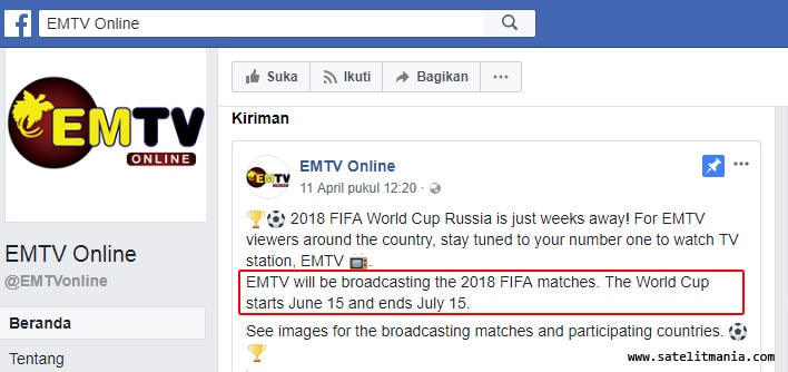 Channel EMTV Menyiarkan Final Piala Dunia 2018 Rusia
