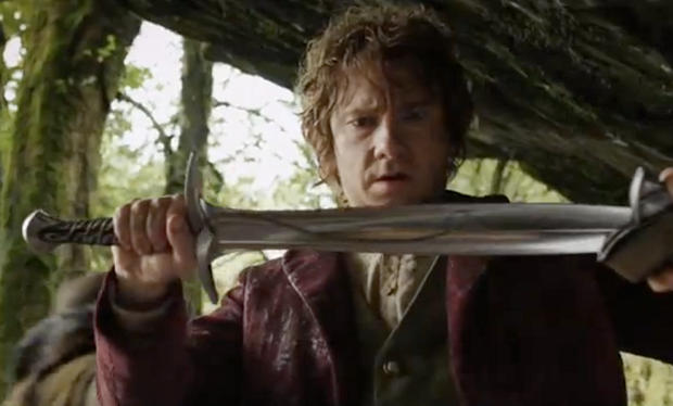 Bilbo with sword The Hobbit 2012 movieloversreviews.filminspector.com