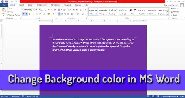 How to change background color in MS Word 2013