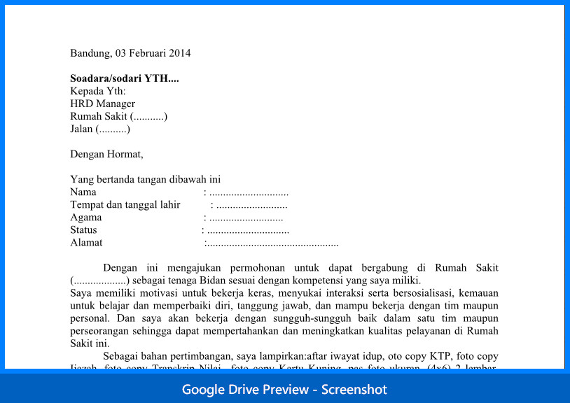 Contoh Surat Lamaran Bidan Wiki Edukasi Share