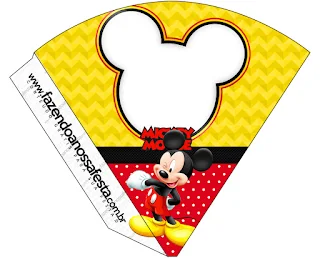 Mickey en Fondo Amarillo con Zigzags y Rojo con Lunares: Imprimibles Gratis para Fiestas.