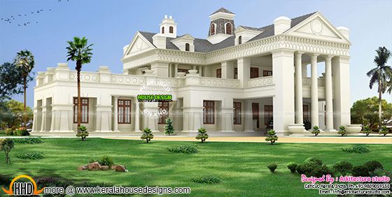 Luxury colonial style house architecture in Kerala