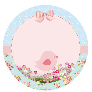 Toppers o Etiquetas para imprimir gratis de Pajarito Rosa en Fondo Shabby Chic.