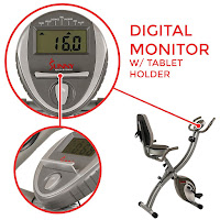 Digital Performance Monitor with media shelf on Sunny Health & Fitness SF-B2721 Comfort XL Folding Semi-Recumbent Exercise Bike