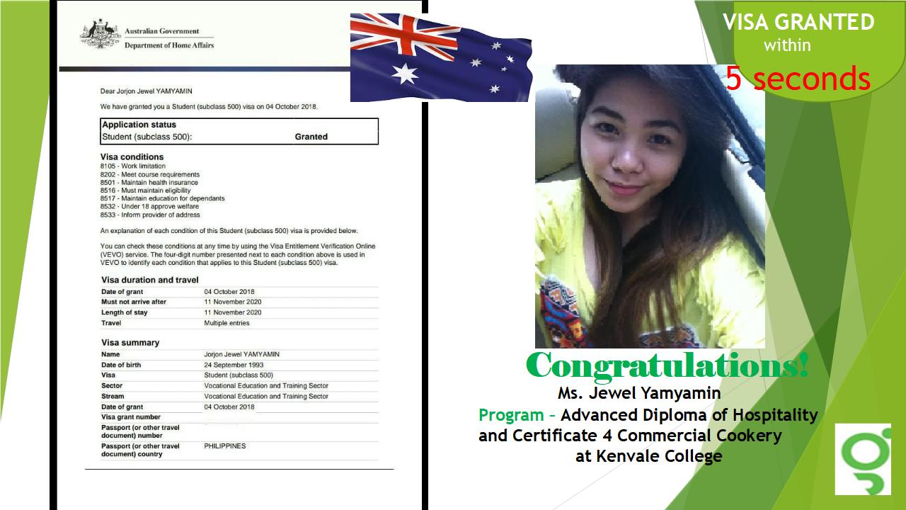 Mange cyklus skade Study ..Work.. Migrate in Australia, Canada, NZ & other Countries: Auto  Grant for Subclass 500 Study while Working in Australia Ms. Jewel Yamyamin