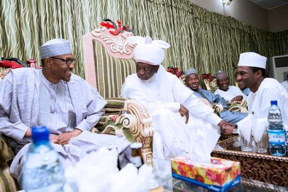 President Buhari and his son Yusuf at the Ramadan break of fast hosted in his honour by Emir of Daura