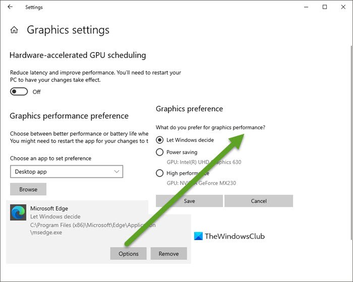 Microsoft Edge 브라우저용 고성능 GPU 활성화