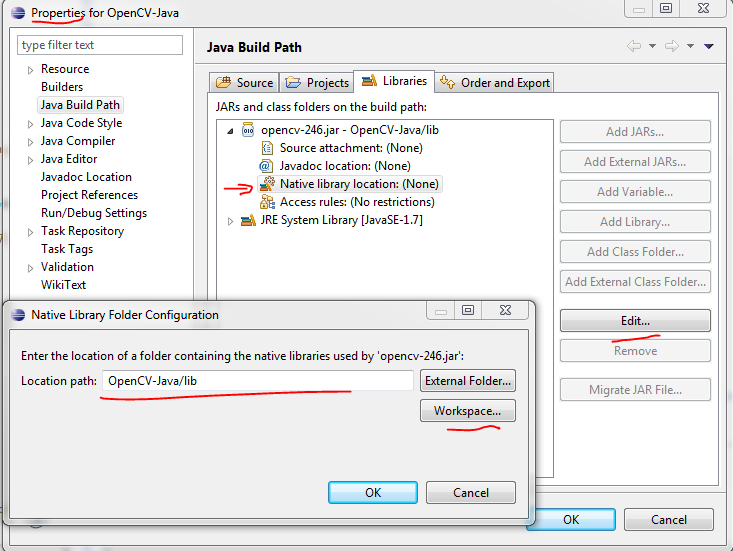Share The Vision Java/OpenCV with eclipse on windows 7