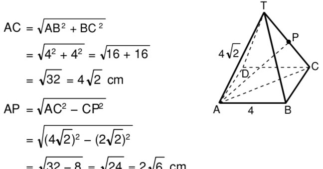 Diketahui limas beraturan t abcd panjang rusuk ab 3 cm dan ta 6 cm jarak titik b dan rusuk td adalah