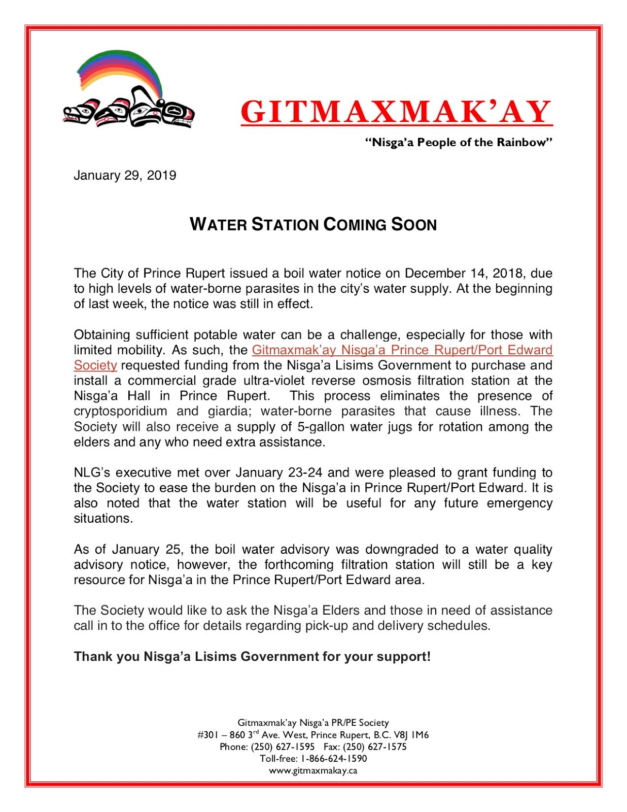 North Coast Review Nisga'a prepared for any future Prince Rupert Water problems