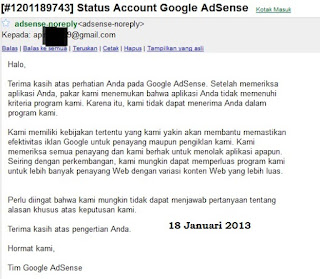 Ditolak Google Adsense Ditolak Google Adsense